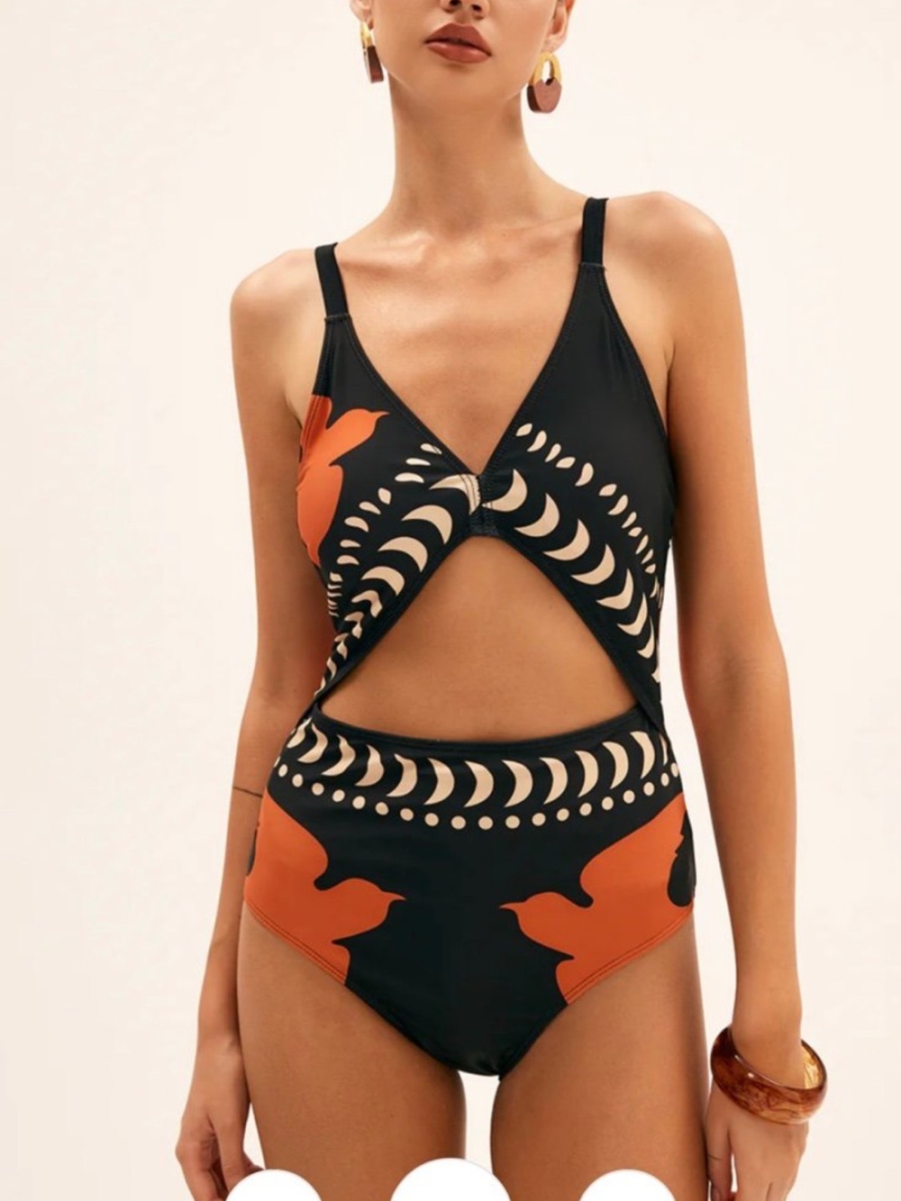 Commense Black and Orange Cutout One-Piece Swimsuit